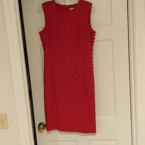 Calvin Klein red sheath dress gold buttons